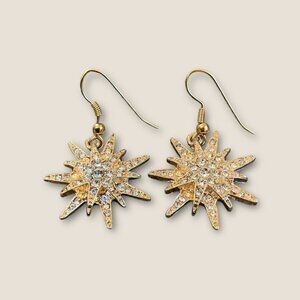 Gold-Tone Starburst Earrings With Rhinestone Accents